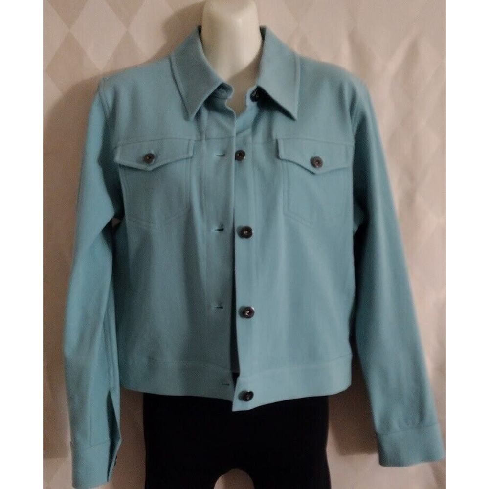 Karen Martini‎ Button Up Unlined Jean Style Jacket, Sz 8, Aqua